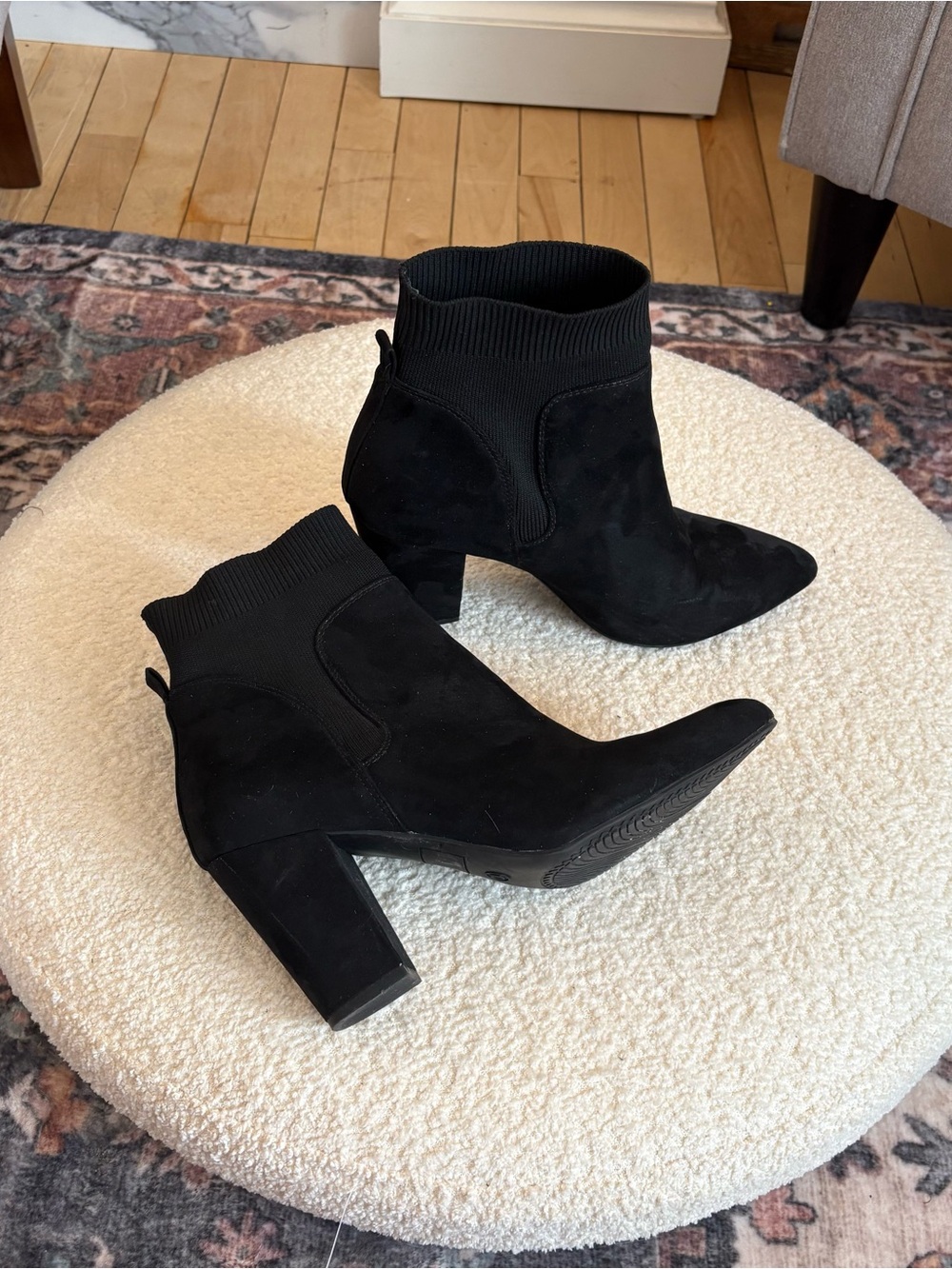 Steve Madden Black Suede Sock Ankle Boots